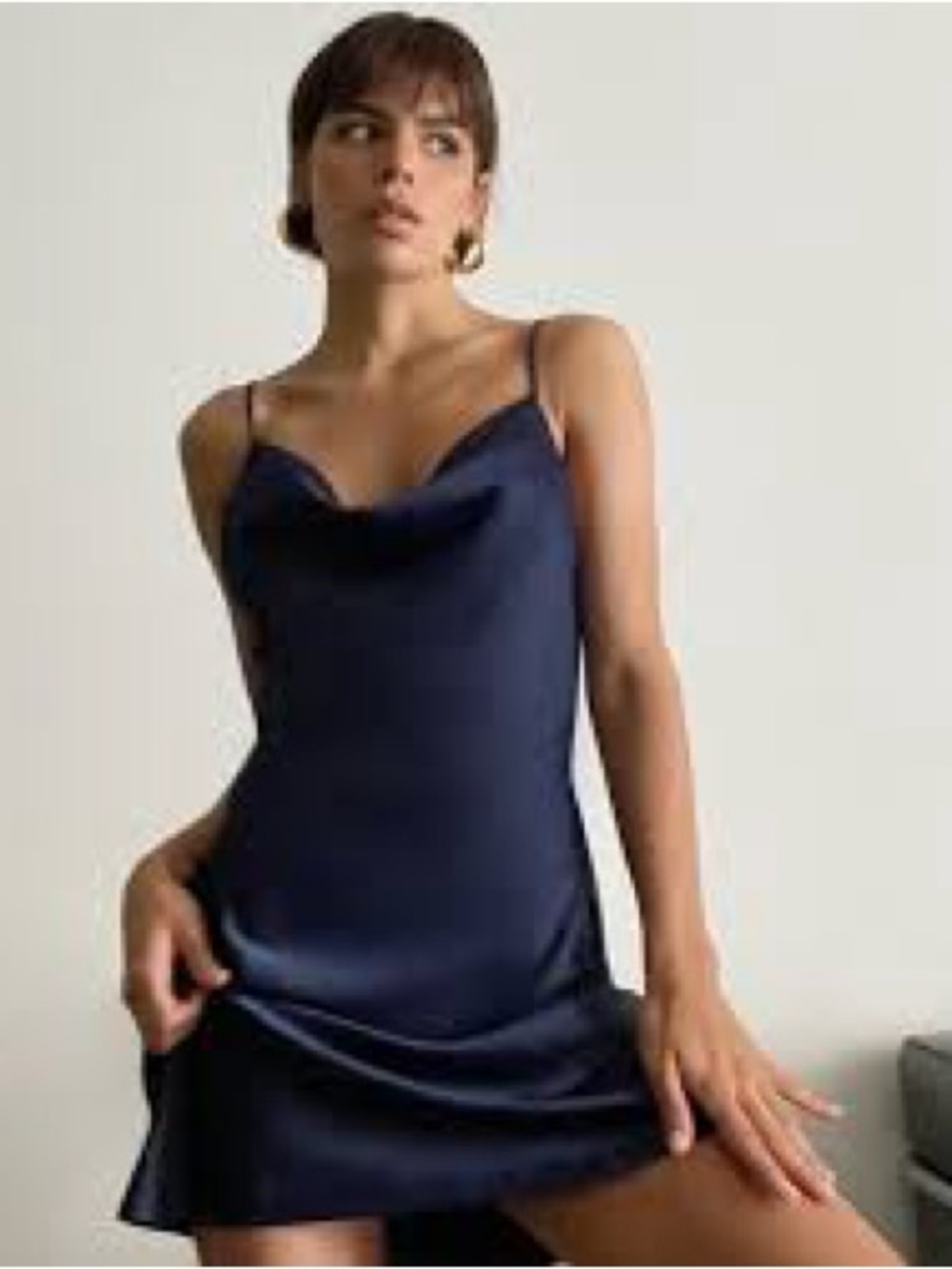 Urban Outfitters Mallory Blue Satin Cowl Neck Slip Mini Dress